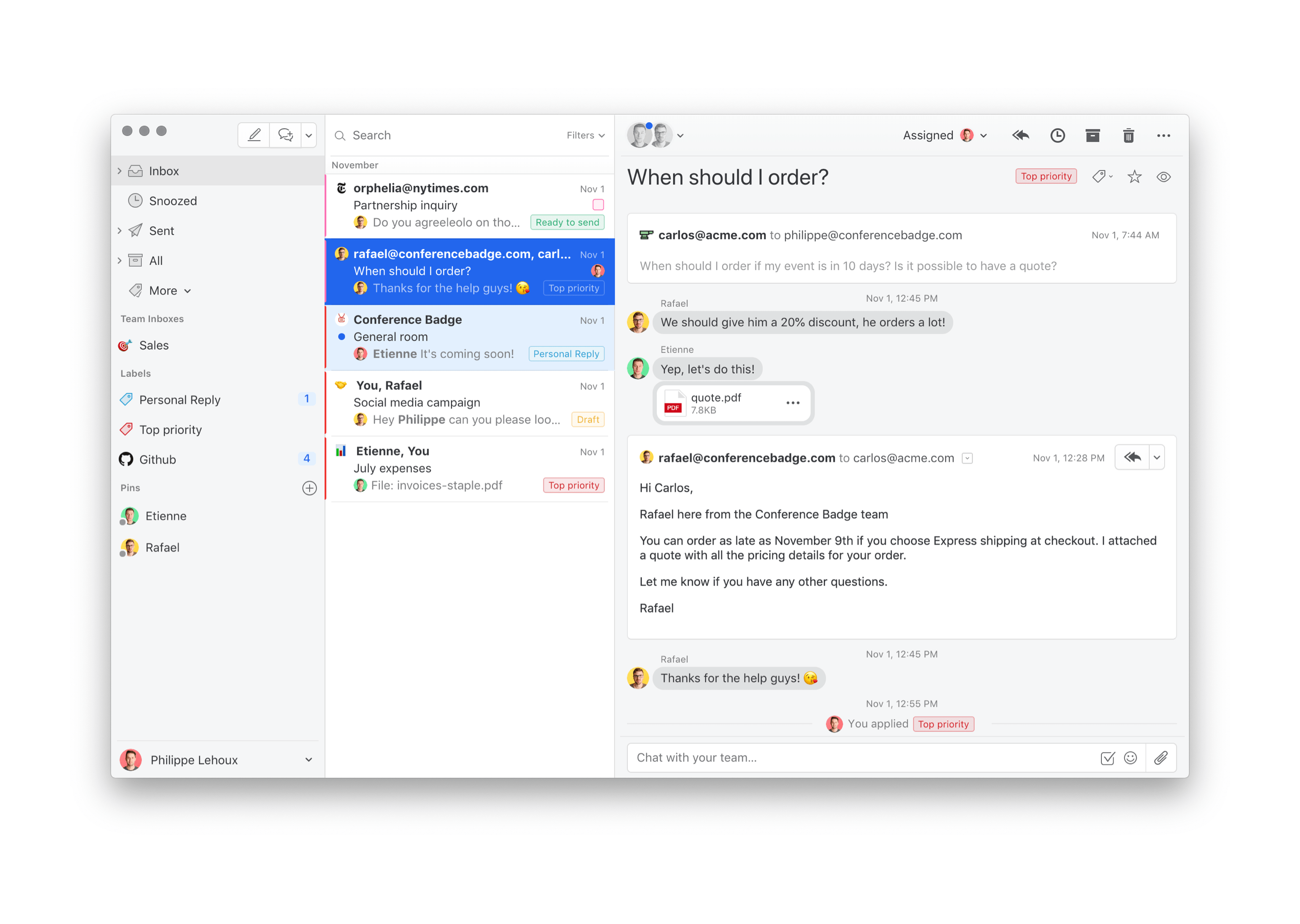 Chat inside emails